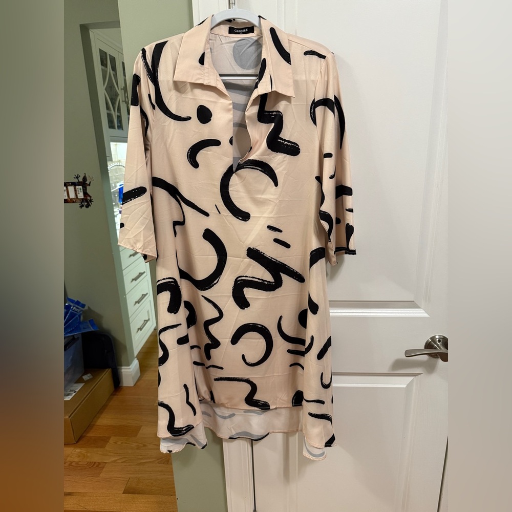 Cream and Black Midi Dress